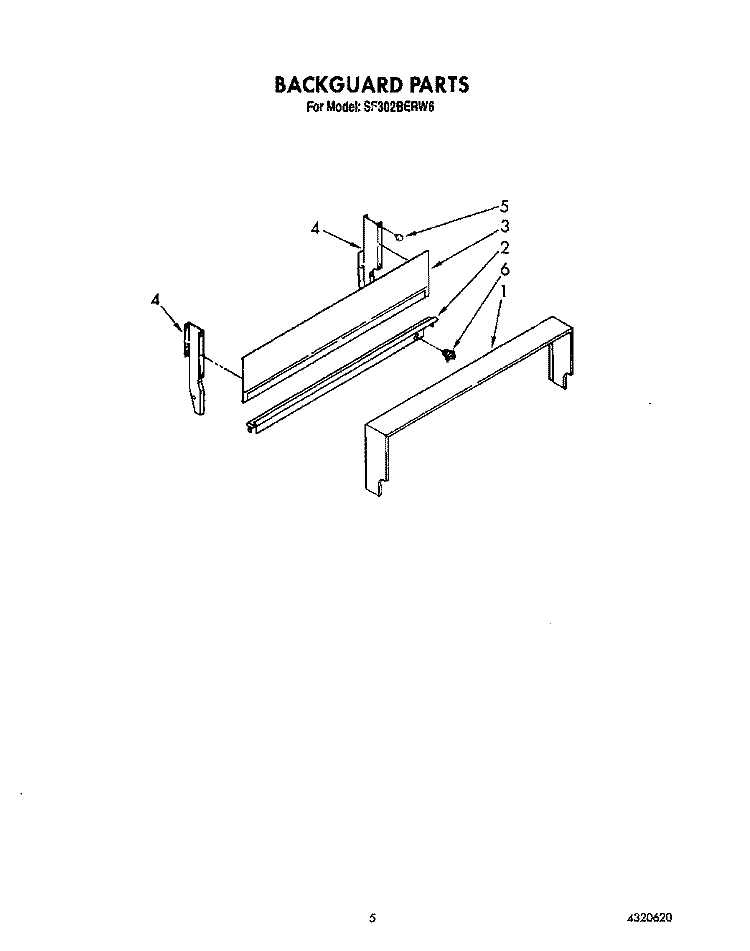 BACKGUARD Diagram and Parts List for SF302BERW6  Whirlpool Range