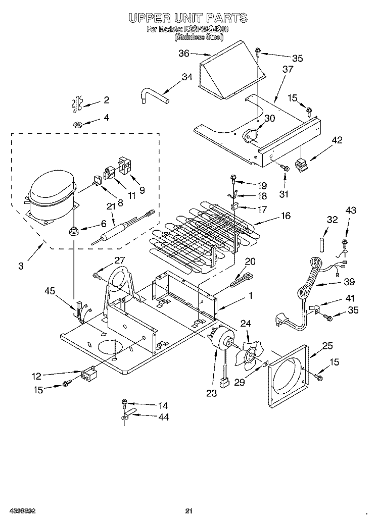UPPER UNIT Diagram and Parts List for KSSP36QJS00  KitchenAid Refrigerator