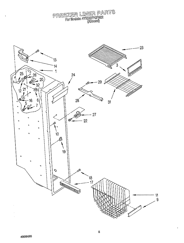 FREEZER LINER Diagram and Parts List for 4YED27PQFN02  Whirlpool Refrigerator