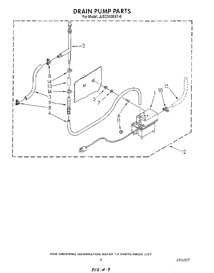 DRAIN PUMP Diagram and Parts List for JJEC5100XT0  Whirlpool Ice Maker