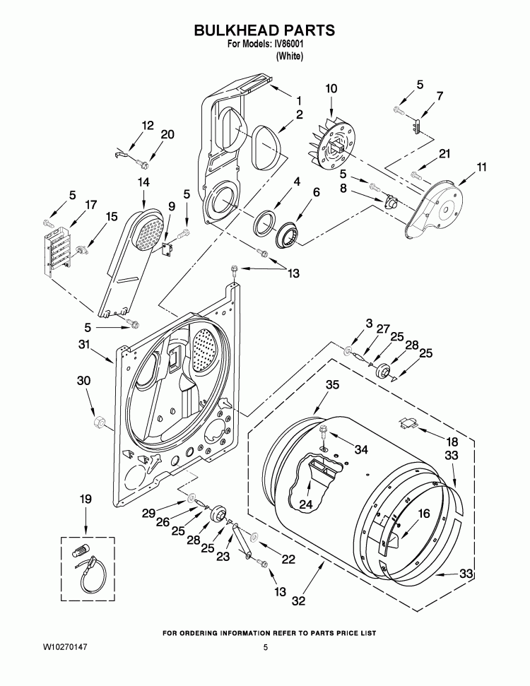 BULKHEAD PARTS Diagram and Parts List for IV86001  Inglis Dryer