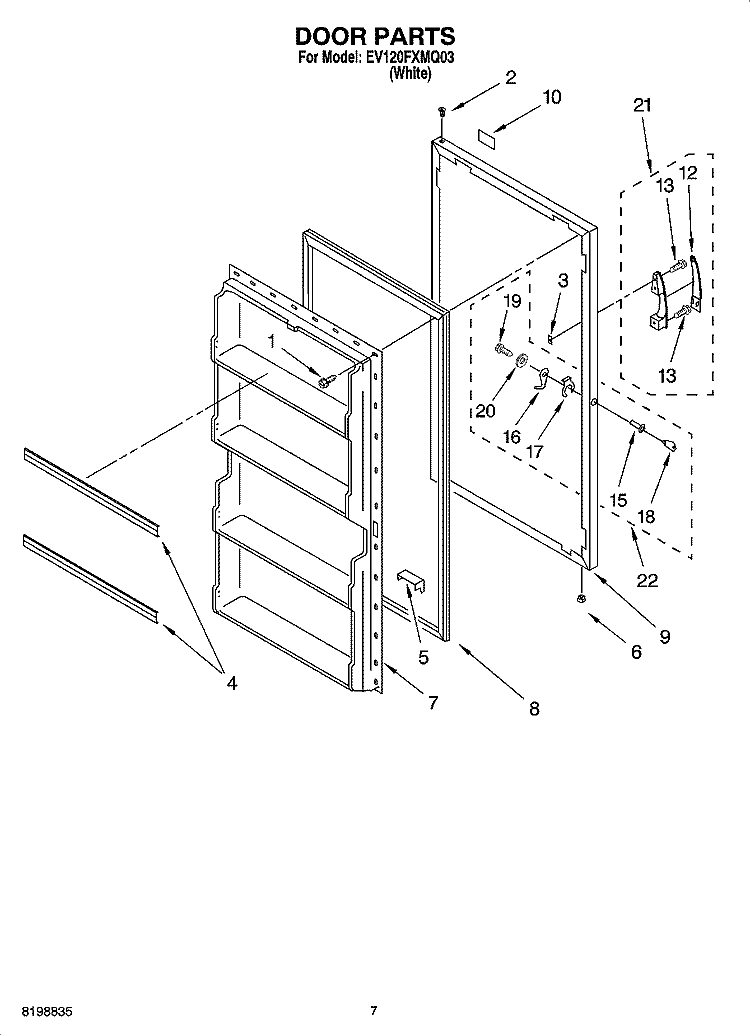 DOOR PARTS Diagram and Parts List for EV120FXMQ03  Whirlpool Freezer