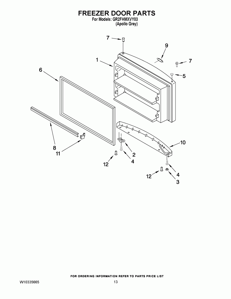 FREEZER DOOR PARTS Diagram and Parts List for GR2FHMXVY03  Whirlpool Refrigerator