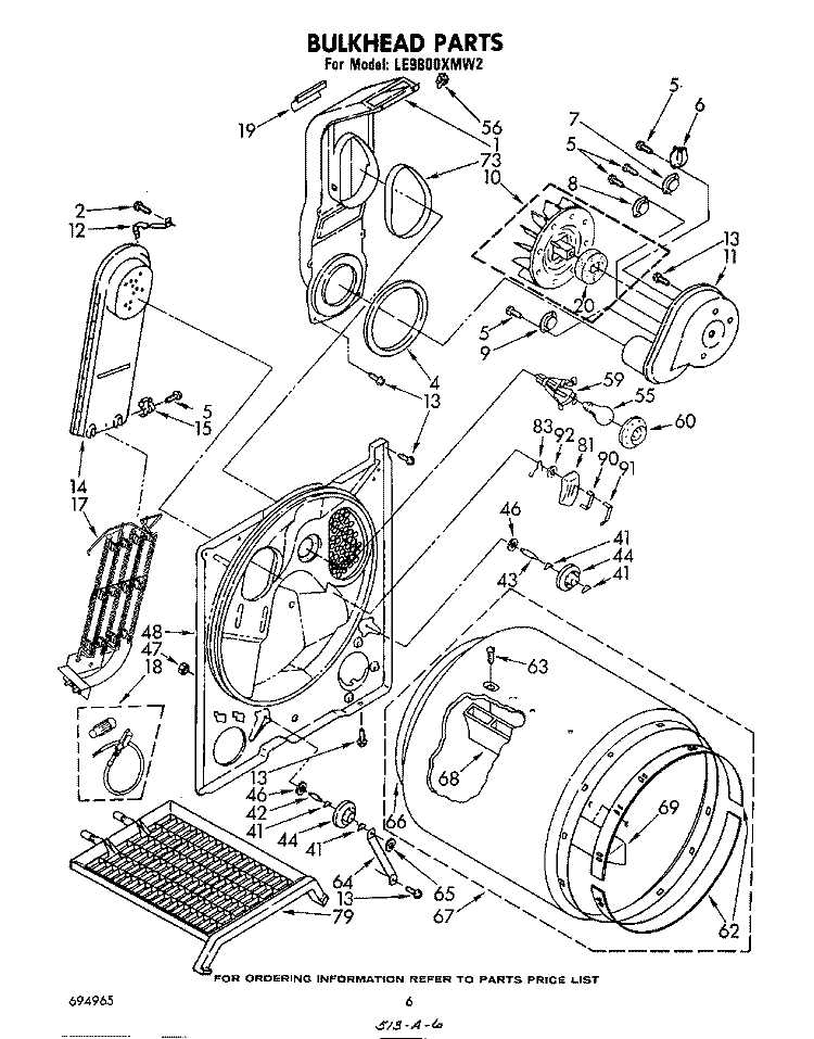 SECTION Diagram and Parts List for LE9800XMW2  Whirlpool Dryer