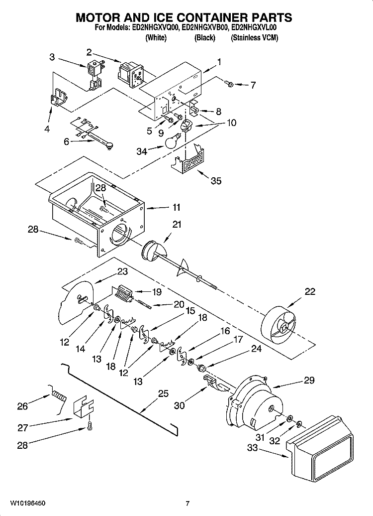 MOTOR AND ICE CONTAINER PARTS Diagram and Parts List for ED2NHGXVQ00  Whirlpool Refrigerator