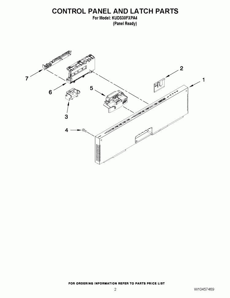 CONTROL PANEL AND LATCH PARTS Diagram and Parts List for KUDS30FXPA4  KitchenAid Dishwasher