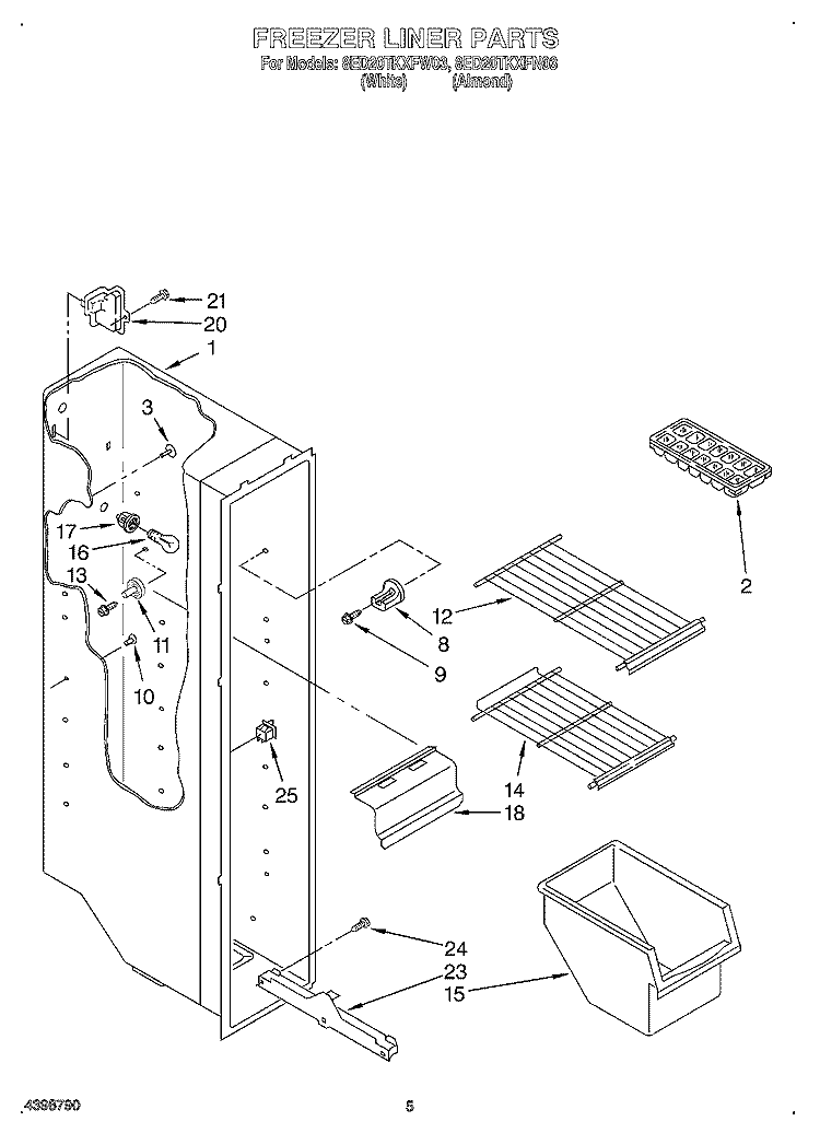 FREEZER LINER Diagram and Parts List for 8ED20TKXFW03  Whirlpool Refrigerator