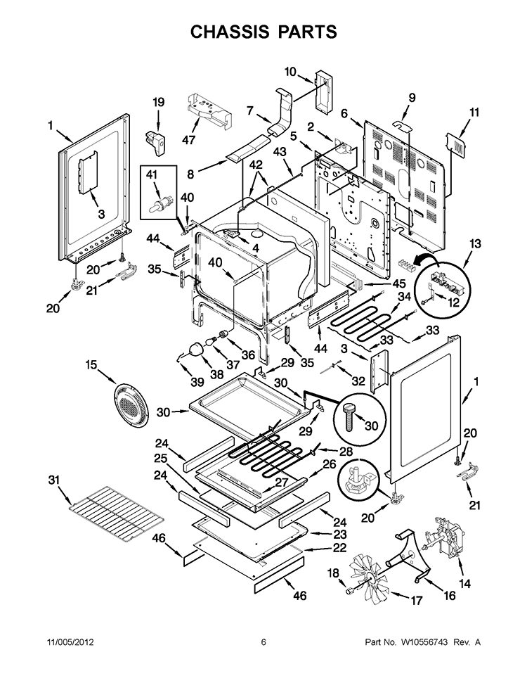 CHASSIS PARTS Diagram and Parts List for YKERS206XS3  KitchenAid Range
