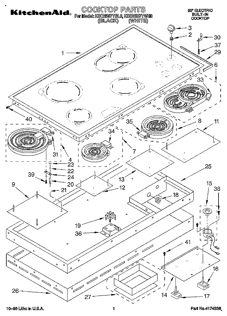 SECTION Diagram and Parts List for KECN507YWH0  KitchenAid Cooktop