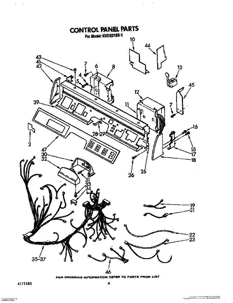 CONTROL PANEL, LIT/OPTIONAL Diagram and Parts List for KUDS21SS1  KitchenAid Dishwasher