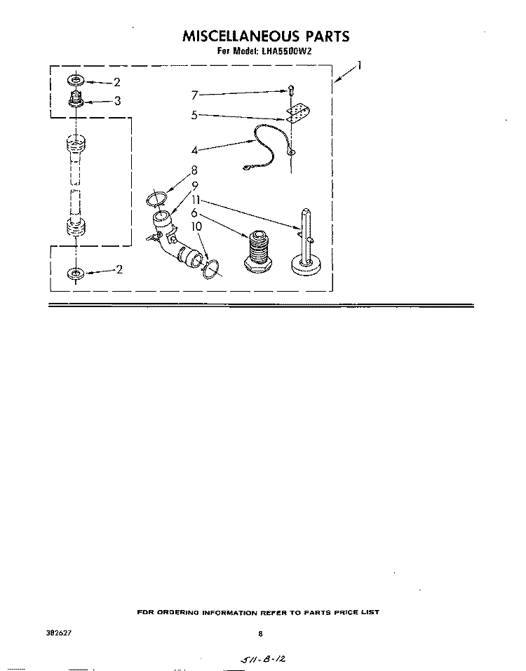 LITERATURE AND OPTIONAL , MISCELLANIOUS Diagram and Parts List for LHA5500W2  Whirlpool Washer