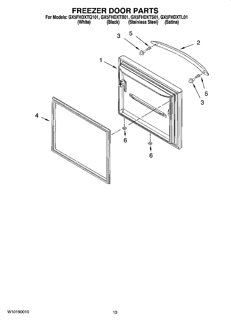 FREEZER DOOR PARTS Diagram and Parts List for GX5FHDXTQ01  Whirlpool Refrigerator