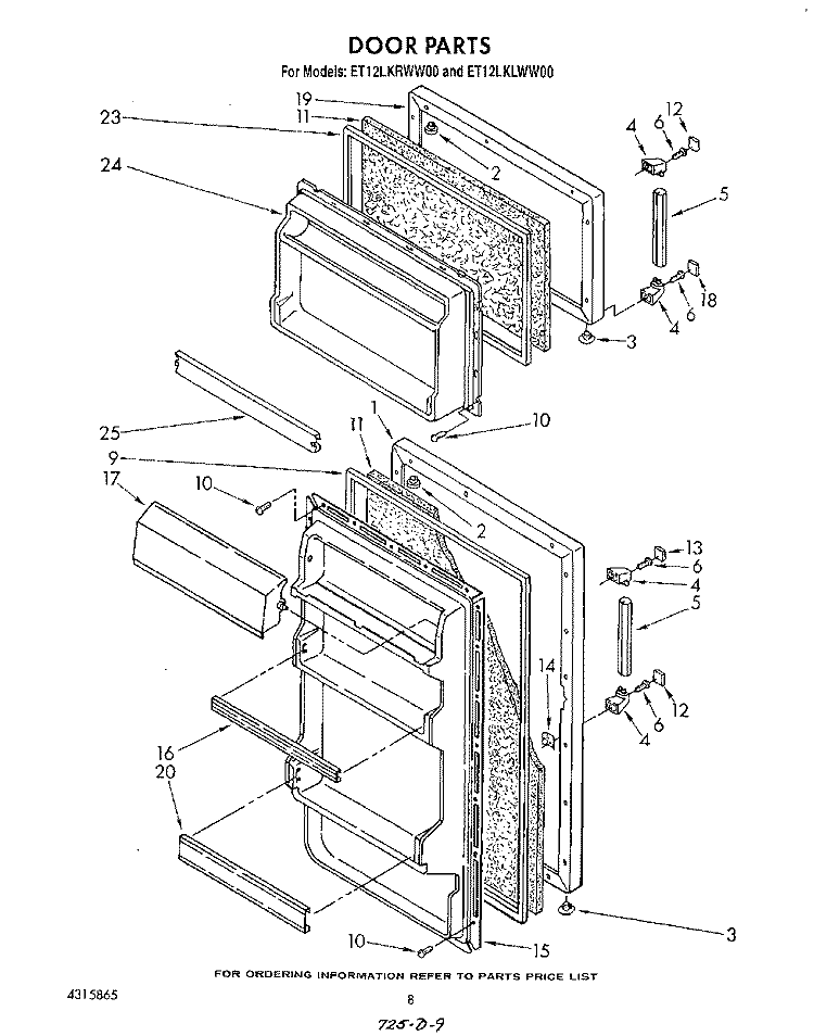 DOOR , LIT/OPTIONAL Diagram and Parts List for ET12LKLWN00  Whirlpool Refrigerator