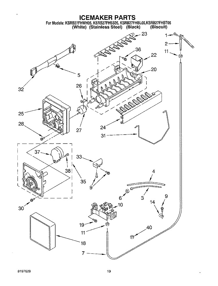 ICE MAKER, OPTIONAL Diagram and Parts List for KSRB27FHBL05  KitchenAid Refrigerator