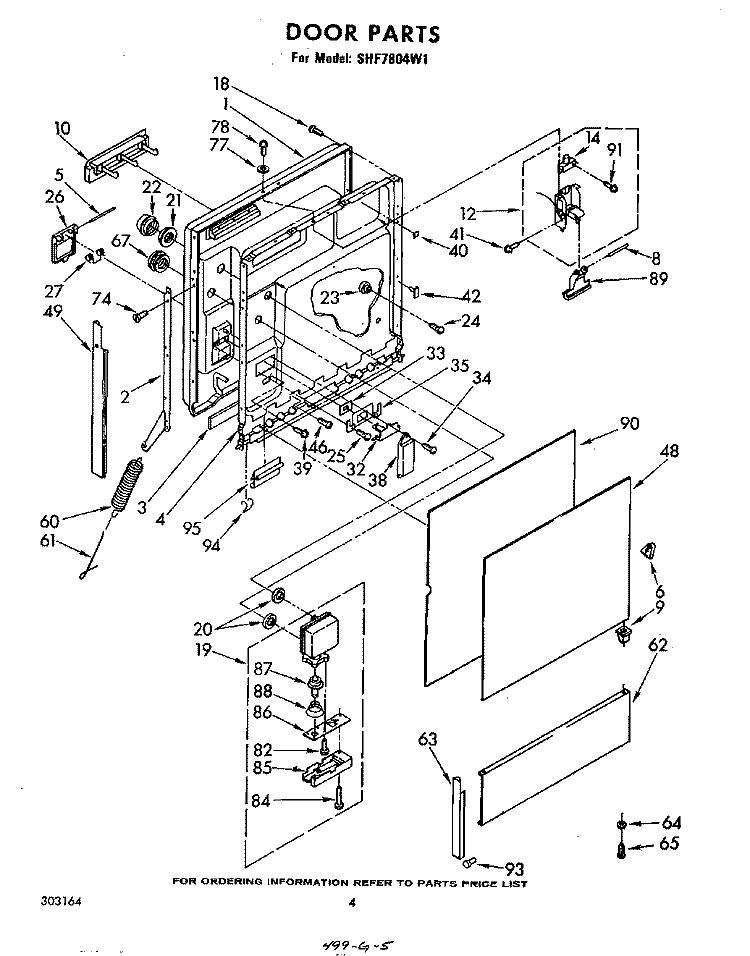 DOOR Diagram and Parts List for SHF7804W1  Whirlpool Dishwasher