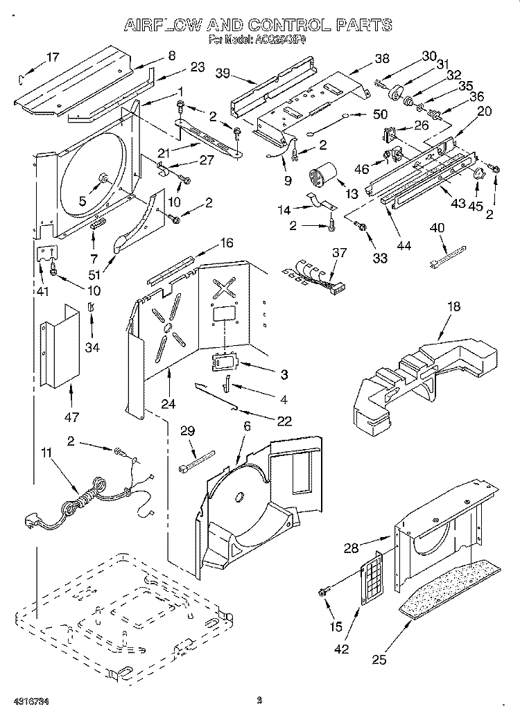 AIRFLOW AND CONTROL Diagram and Parts List for ACQ254XF0  Whirlpool Air Conditioner