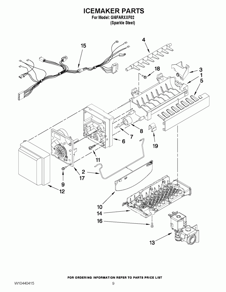 ICEMAKER PARTS Diagram and Parts List for GI6FARXXF02  Whirlpool Refrigerator