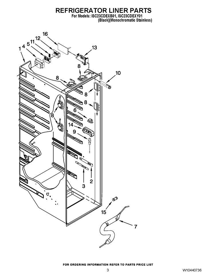 REFRIGERATOR LINER PARTS Diagram and Parts List for ISC23CDEXY01  Whirlpool Refrigerator