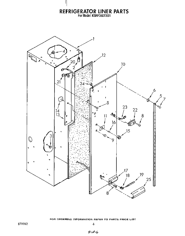 REFRIGERATOR LINER Diagram and Parts List for KSRF36DTX01  KitchenAid Refrigerator