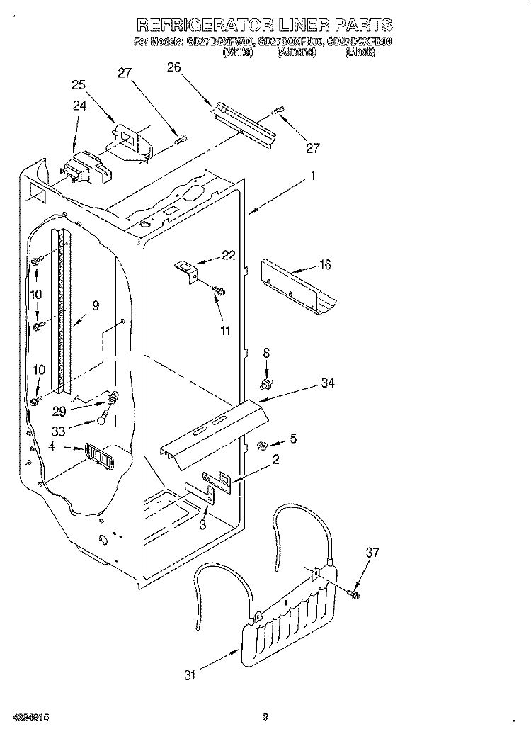 REFRIGERATOR LINER Diagram and Parts List for GD27DQXFW00  Whirlpool Refrigerator