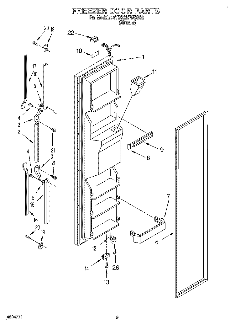 FREEZER DOOR Diagram and Parts List for 4YED22PWDN02  Whirlpool Refrigerator