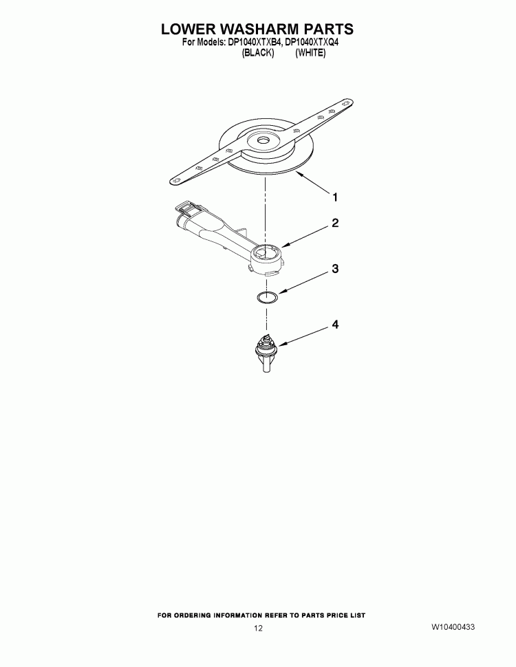 LOWER WASHARM PARTS Diagram and Parts List for DP1040XTXB4  Whirlpool Dishwasher