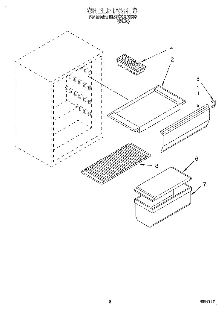 SHELF Diagram and Parts List for EL05CCXDW00  Whirlpool Refrigerator
