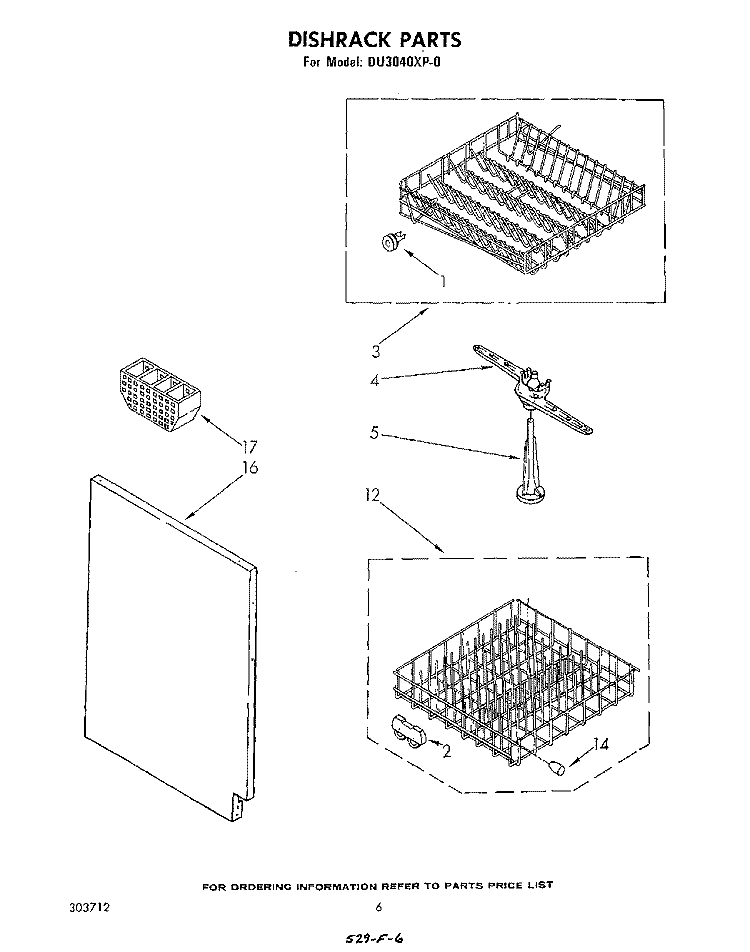 DISH RACK Diagram and Parts List for DU3040XP0  Whirlpool Dishwasher