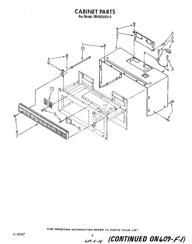 CABINET Diagram and Parts List for MH6600XV0  Whirlpool Microwave