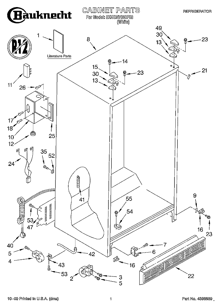 CABINET, LITERATURE Diagram and Parts List for 3XKGN7050F03  Whirlpool Refrigerator