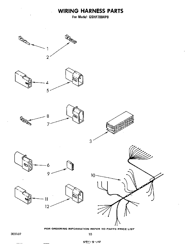 WIRING HARNESS Diagram and Parts List for GSHF7884P0  Whirlpool Dishwasher