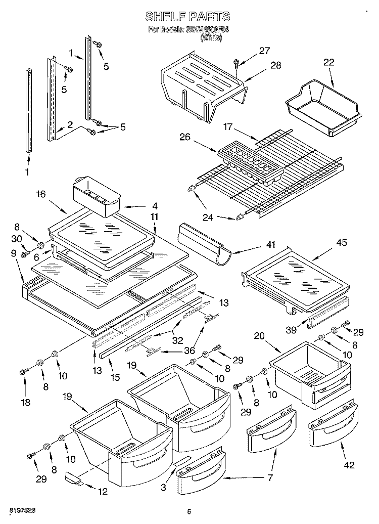 SHELF Diagram and Parts List for 3XKVN600F04  Whirlpool Refrigerator