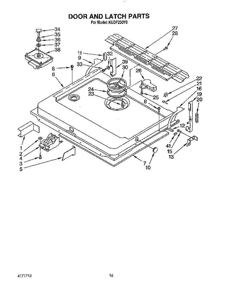 DOOR AND LATCH Diagram and Parts List for KUDP230Y0  KitchenAid Dishwasher
