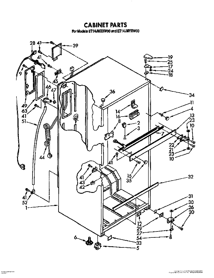 CABINET Diagram and Parts List for ET14JMXXW00  Whirlpool Refrigerator