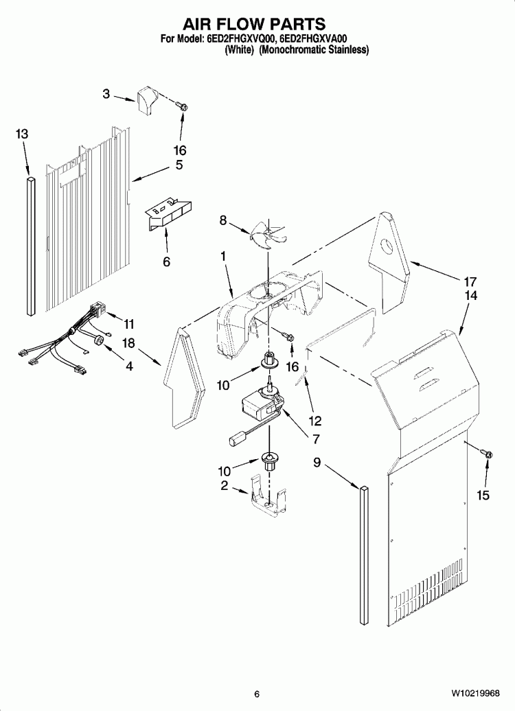 AIR FLOW PARTS Diagram and Parts List for 6ED2FHGXVQ00  Whirlpool Refrigerator