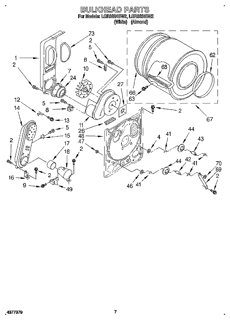 BULKHEAD Diagram and Parts List for LGR3624BN2  Whirlpool Dryer