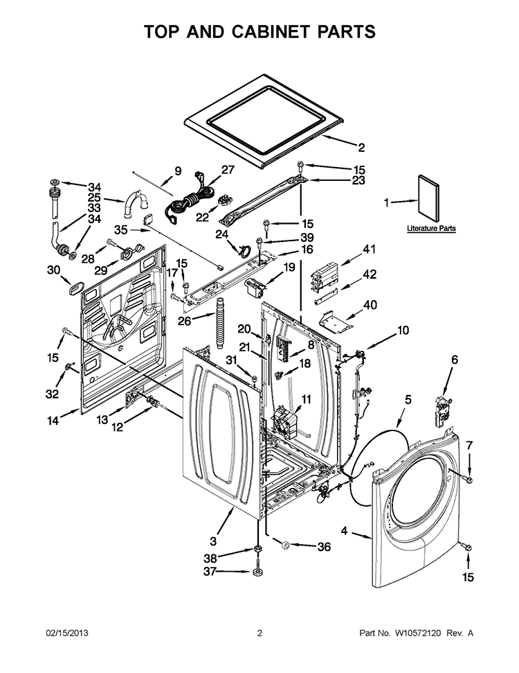 TOP AND CABINET PARTS Diagram and Parts List for WFL98HEBU0  Whirlpool Washer