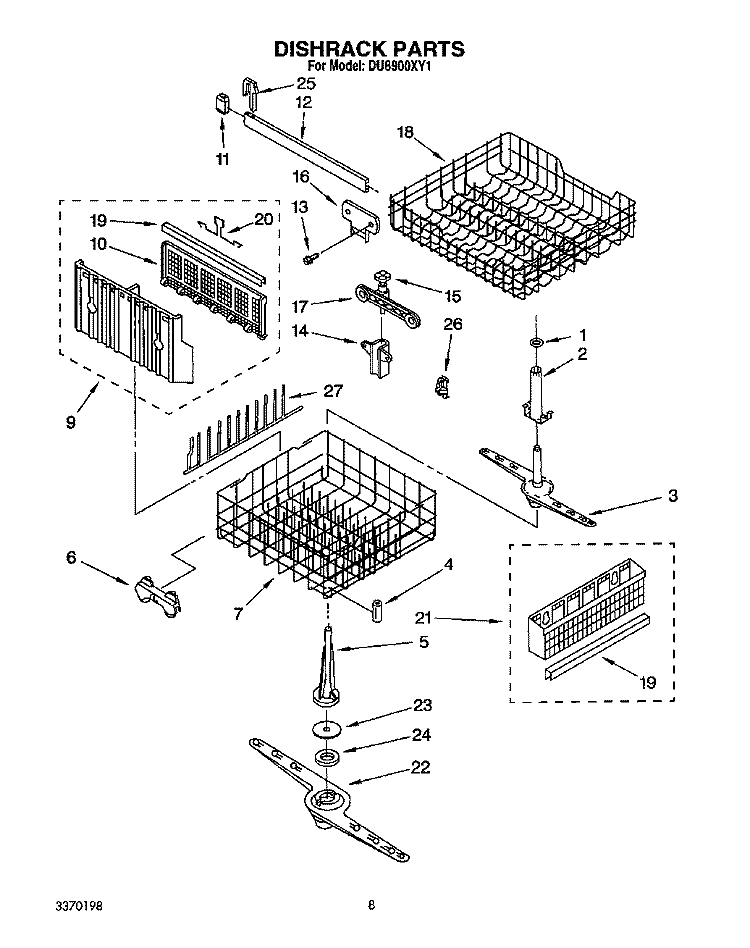 DISHRACK, LIT/OPTIONAL Diagram and Parts List for DU8900XY1  Whirlpool Dishwasher