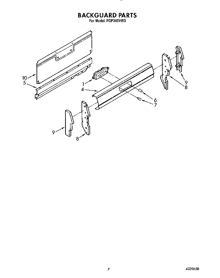 BACKGUARD Diagram and Parts List for FGP345VW0  Roper Range