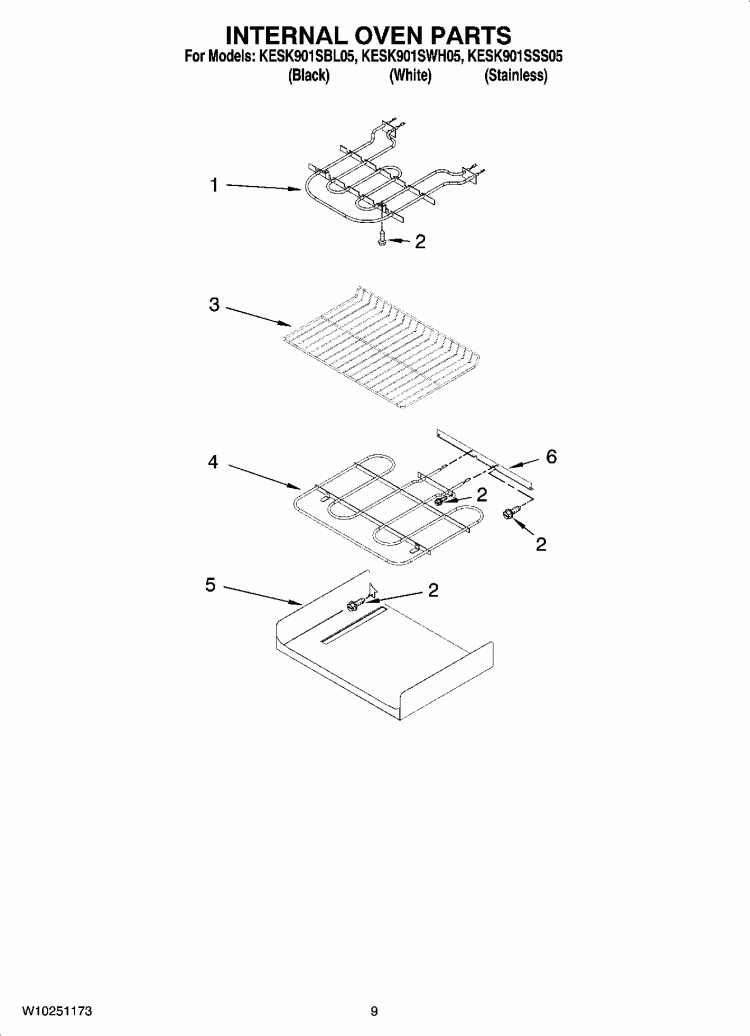 INTERNAL OVEN PARTS Diagram and Parts List for KESK901SSS05  KitchenAid Range