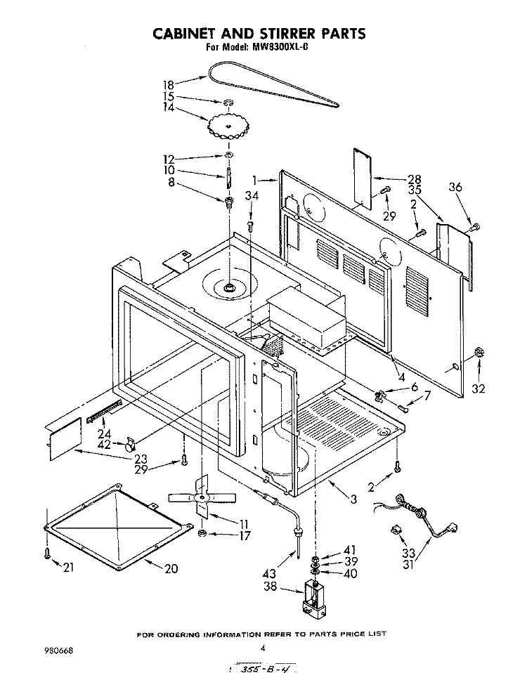 CABINET AND STIRRER Diagram and Parts List for MW8300XL0  Whirlpool Microwave