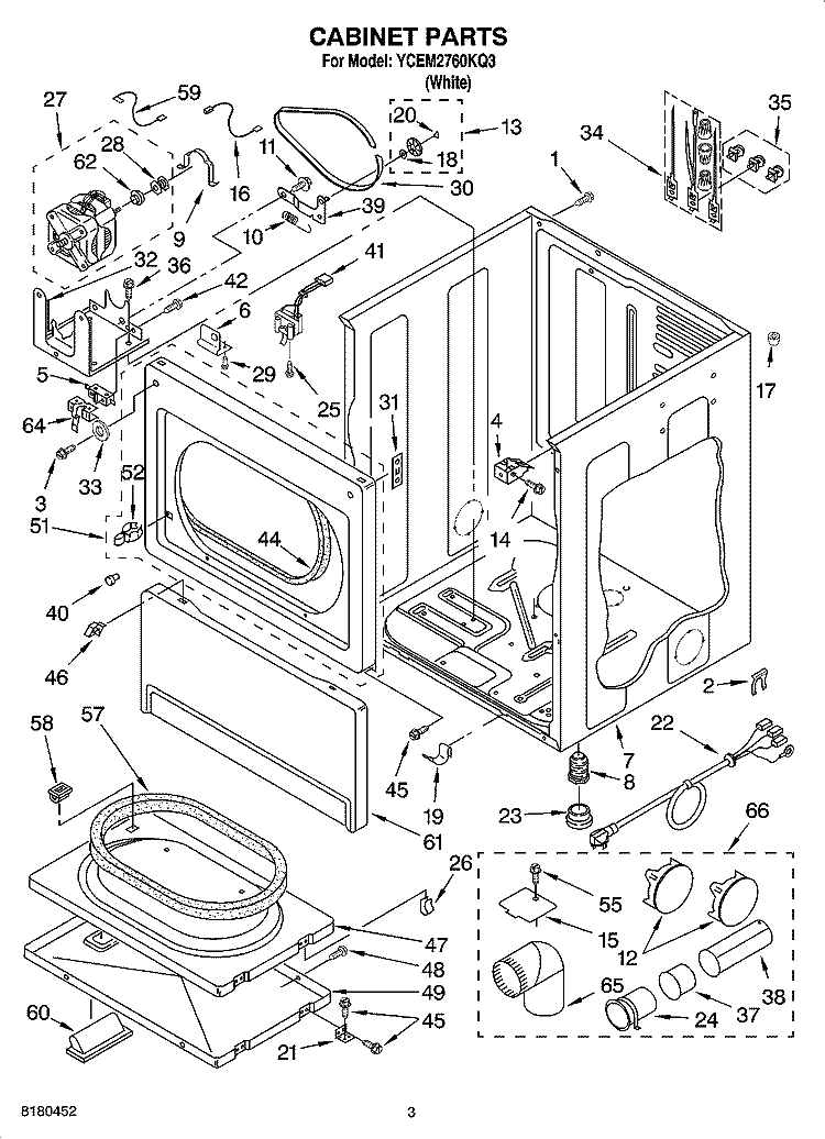 CABINET PARTS Diagram and Parts List for YCEM2760KQ3  Whirlpool Dryer