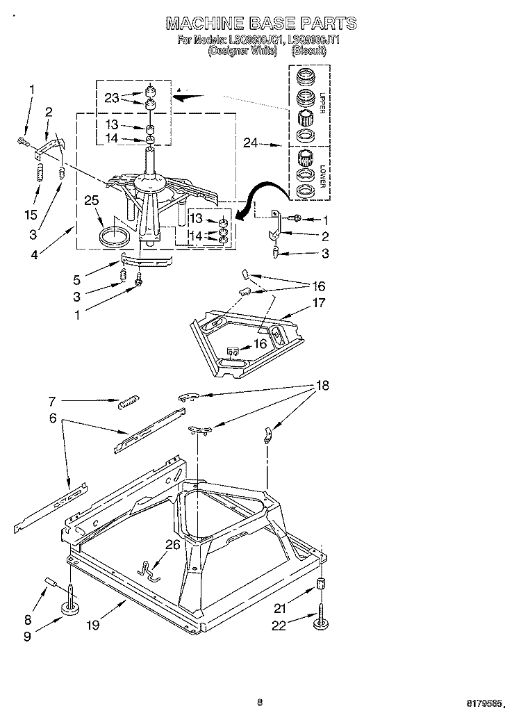 MACHINE BASE Diagram and Parts List for LSQ9600JQ1  Whirlpool Washer