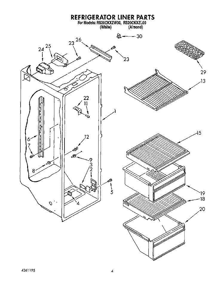 REFRIGERATOR LINER Diagram and Parts List for RS20CKXZW00  Roper Refrigerator