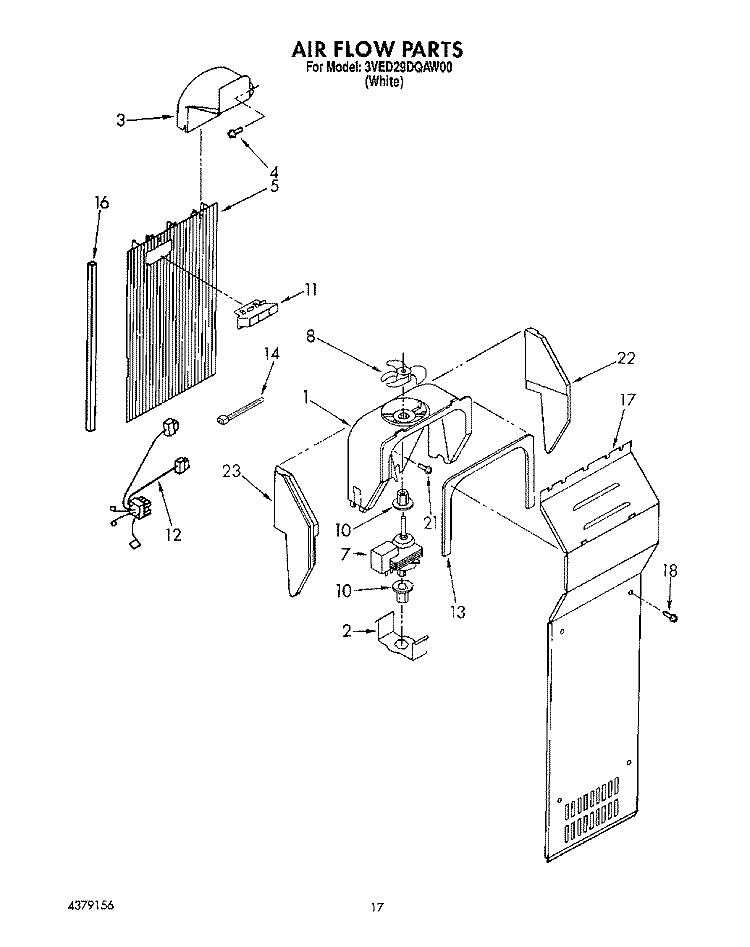 AIR FLOW Diagram and Parts List for 3VED29DQAW00  Whirlpool Refrigerator