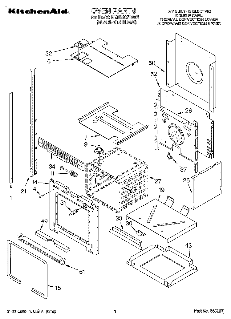 OVEN Diagram and Parts List for KEMS307DBS2  KitchenAid Microwave Oven Combo