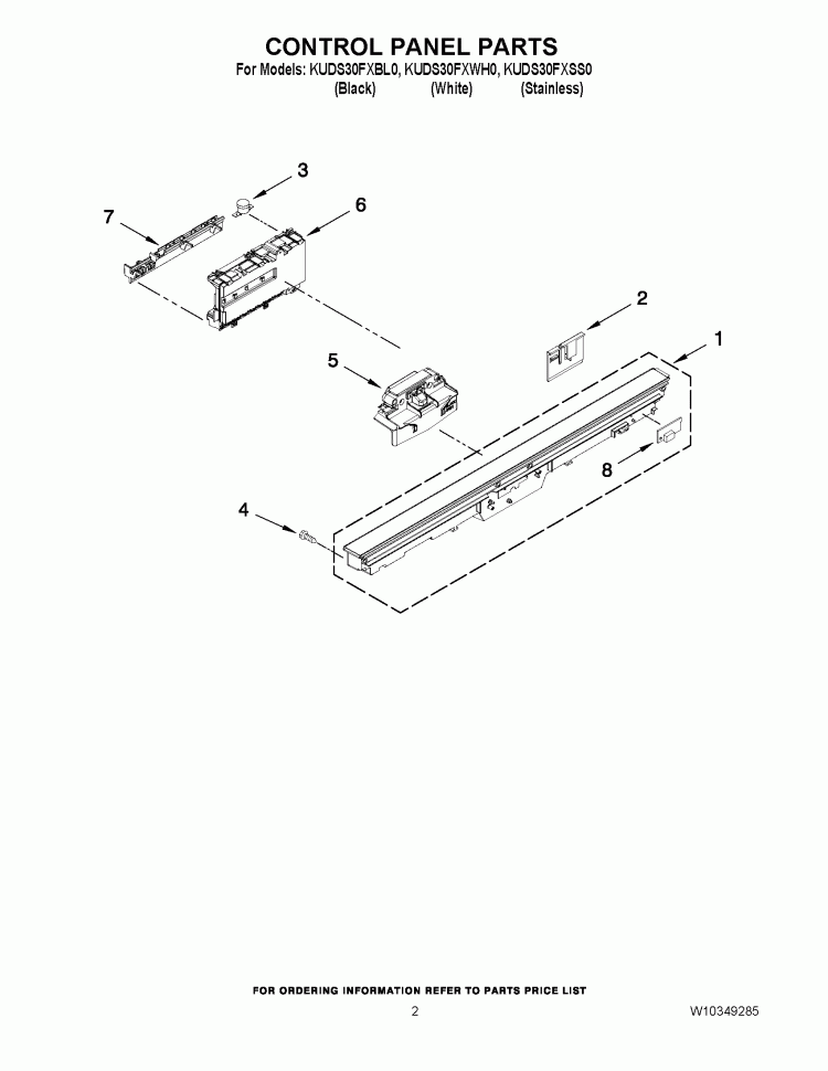 CONTROL PANEL PARTS Diagram and Parts List for KUDS30FXBL0  KitchenAid Dishwasher
