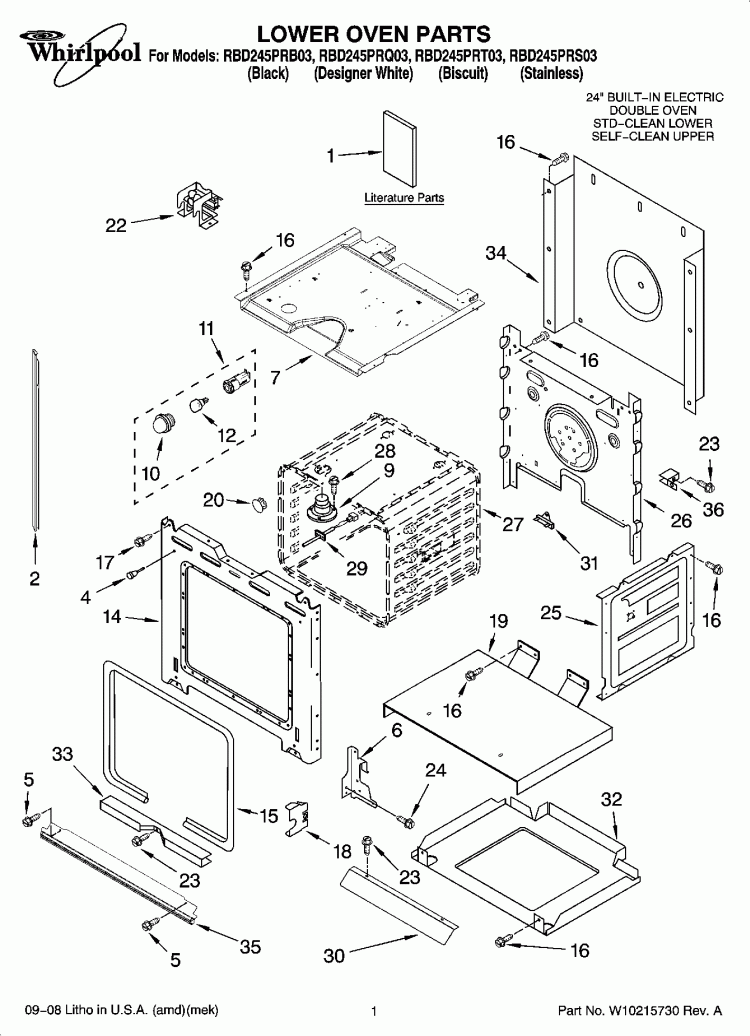 LOWER OVEN PARTS Diagram and Parts List for RBD245PRT03  Whirlpool Wall Oven