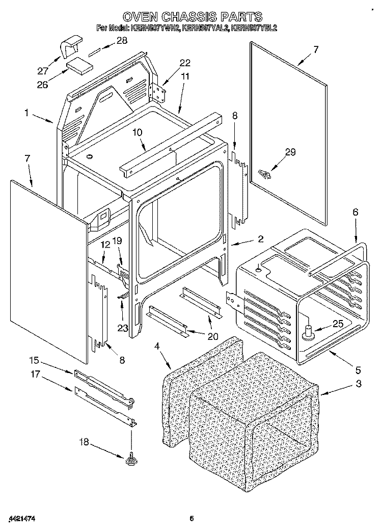 OVEN CHASSIS Diagram and Parts List for KERH507YAL2  KitchenAid Range