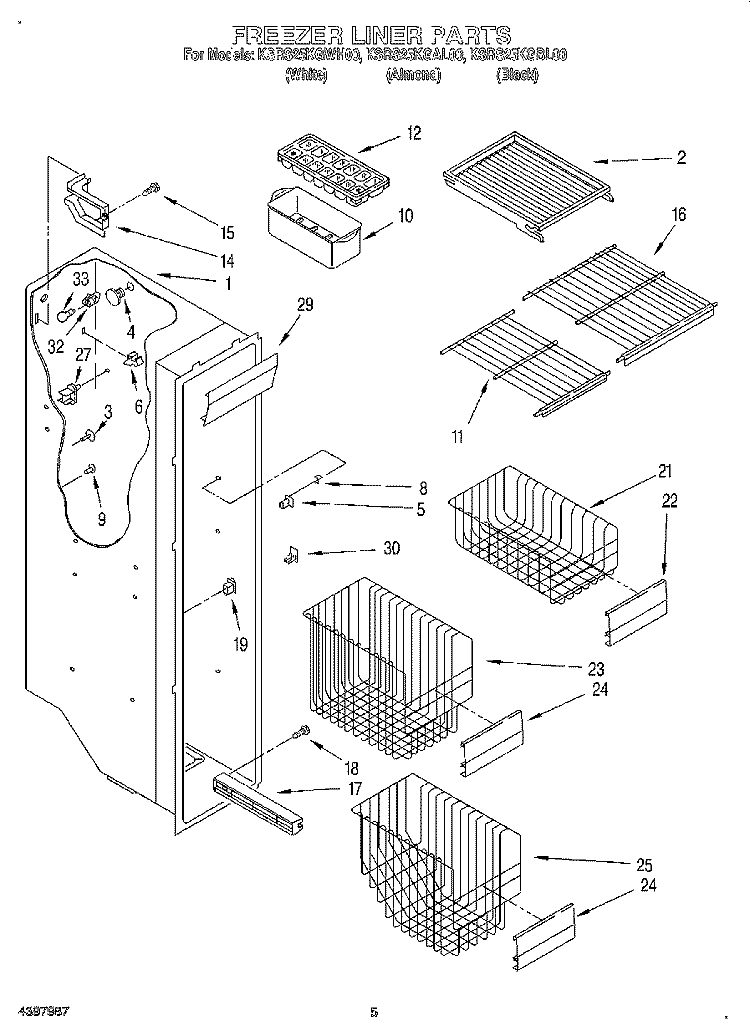 FREEZER LINER Diagram and Parts List for KSRS25KGAL00  KitchenAid Refrigerator